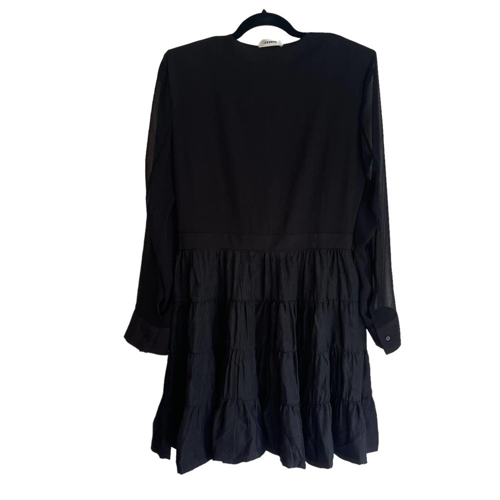 Sandro Ginette Short flowing Dual-Fabric Black Dress Size 42/ US 10 NWT - Picture 6 of 11